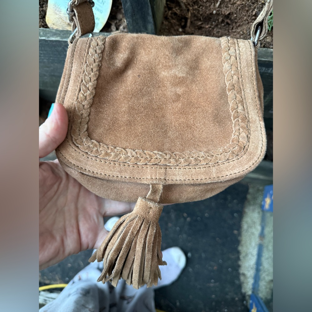 WORLD MARKET brown boho India shoulder small leather bag hippy tan suede - Picture 4 of 16